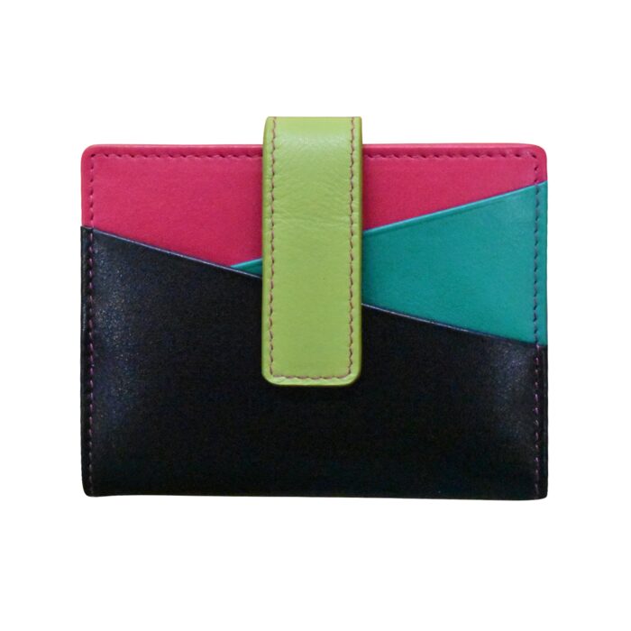 ILI New York Mini Asymmetric Card Wallet Black Brights snap closure